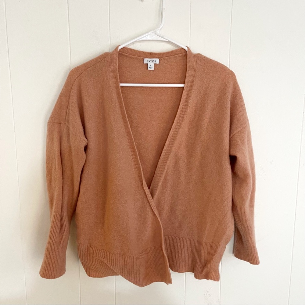 Cuyana Italy Tan Open-Front Cardigan Size L  100% Cashmere Soft Cozy Layering